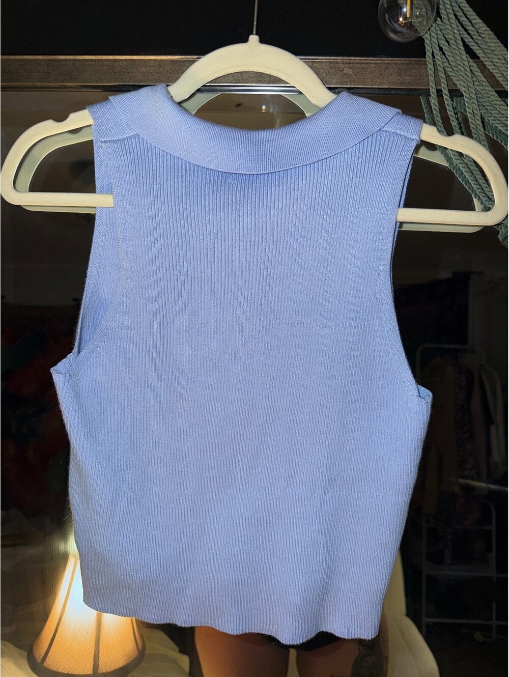 NWT Sincerely Jules Light Blue Collared Vest Cropped Halter Tank Top